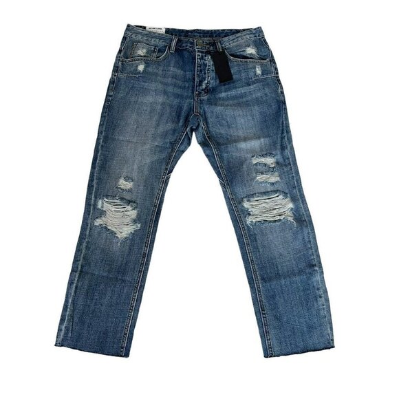 Man X One Teaspoon Mr Whites Distressed Jeans in Blue Suede Men's Sz 32 NWT - Picture 2 of 12